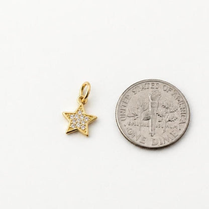 Gold Star Pendant, Micro Pave Star Charm, Petite Gold Brass Celestial Jewelry Charm