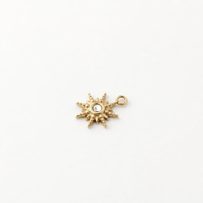 Celestial Sun Charm, Gold Rhinestone Starburst Pendant, Tiny Stainless Steel Sun Jewelry Charm