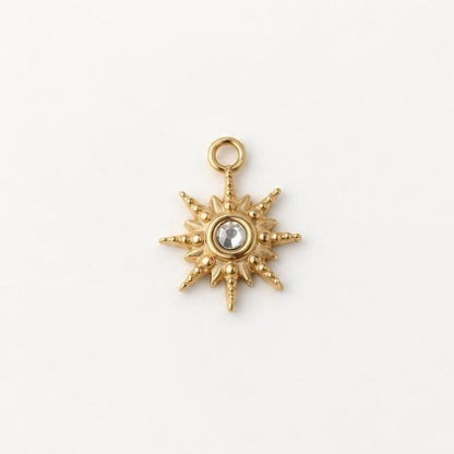 Celestial Sun Charm, Gold Rhinestone Starburst Pendant, Tiny Stainless Steel Sun Jewelry Charm
