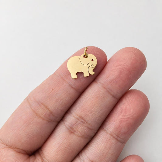 Gold Elephant Charm, Petite Gold Stainless Steel Animal Pendant, Safari Jewelry Charm