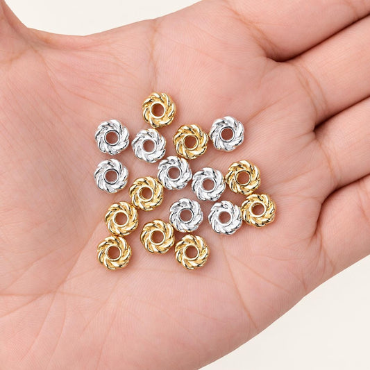 Twisted Rope Spacer Beads, 4mm 6mm 8mm PVD Brass Rings, 14K Gold & Silver Metal Beads for Bracelets