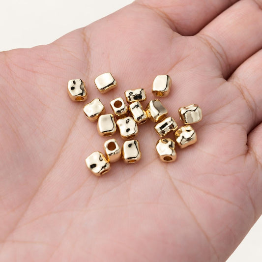 14K Gold Irregular Spacer Beads, Cube Brass Beads, PVD Metal Beads for Jewelry Making