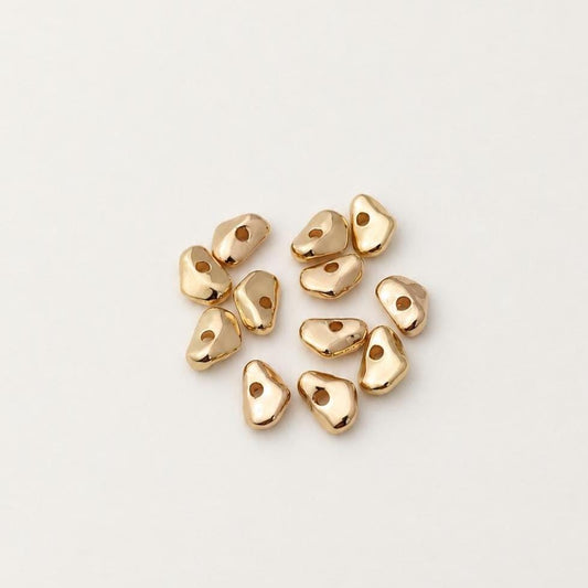 14K Gold Spacer Beads, Irregular Pebble Brass Beads, PVD Metal Beads for Bracelets & Jewelry