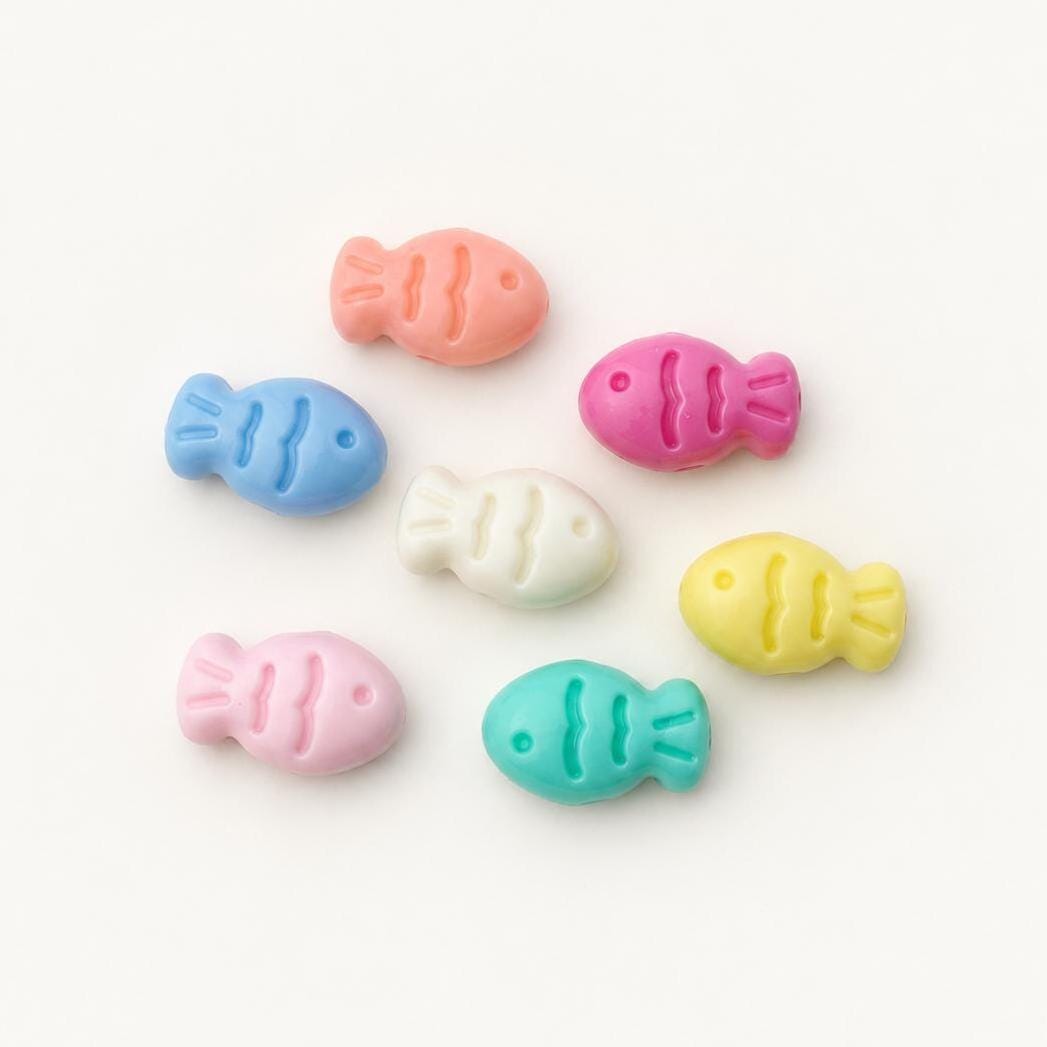 Chunky Fish Beads, Pastel Mixed Color Beads, Large Animal Beads for Bracelets, Jewelry Making Supplies #4051
