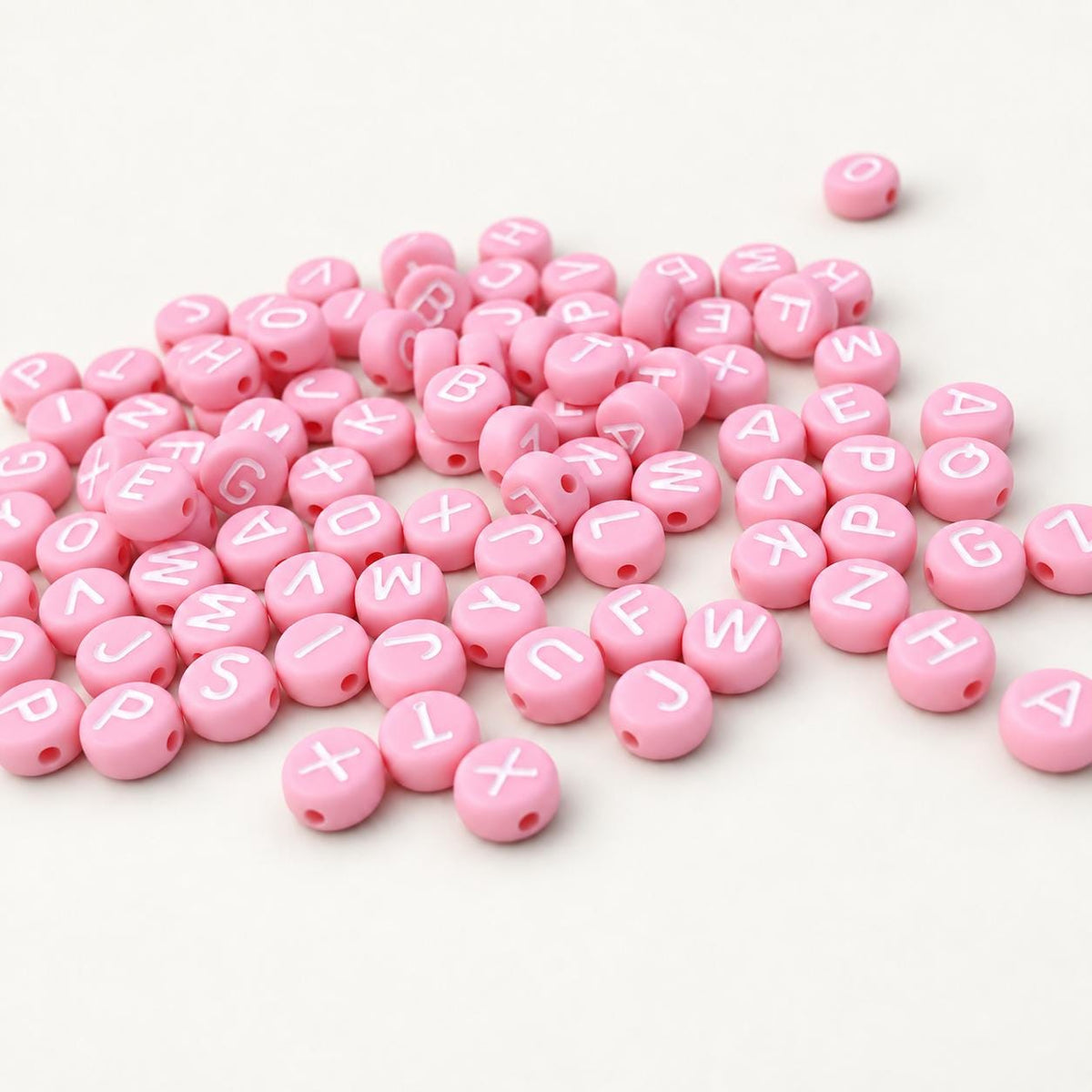 7mm Pink Letter Beads, Bubblegum Pink Round Alphabet Beads, White A-Z Initial Beads for Name Bracelets & Jewelry Making #39
