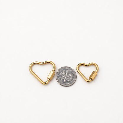 Heart Carabiner Clasp, Openable Screw Lock Charm Holder, Gold Stainless Steel Heart Connector for Keychains & Jewelry Making