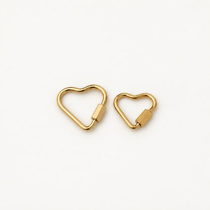 Heart Carabiner Clasp, Openable Screw Lock Charm Holder, Gold Stainless Steel Heart Connector for Keychains & Jewelry Making