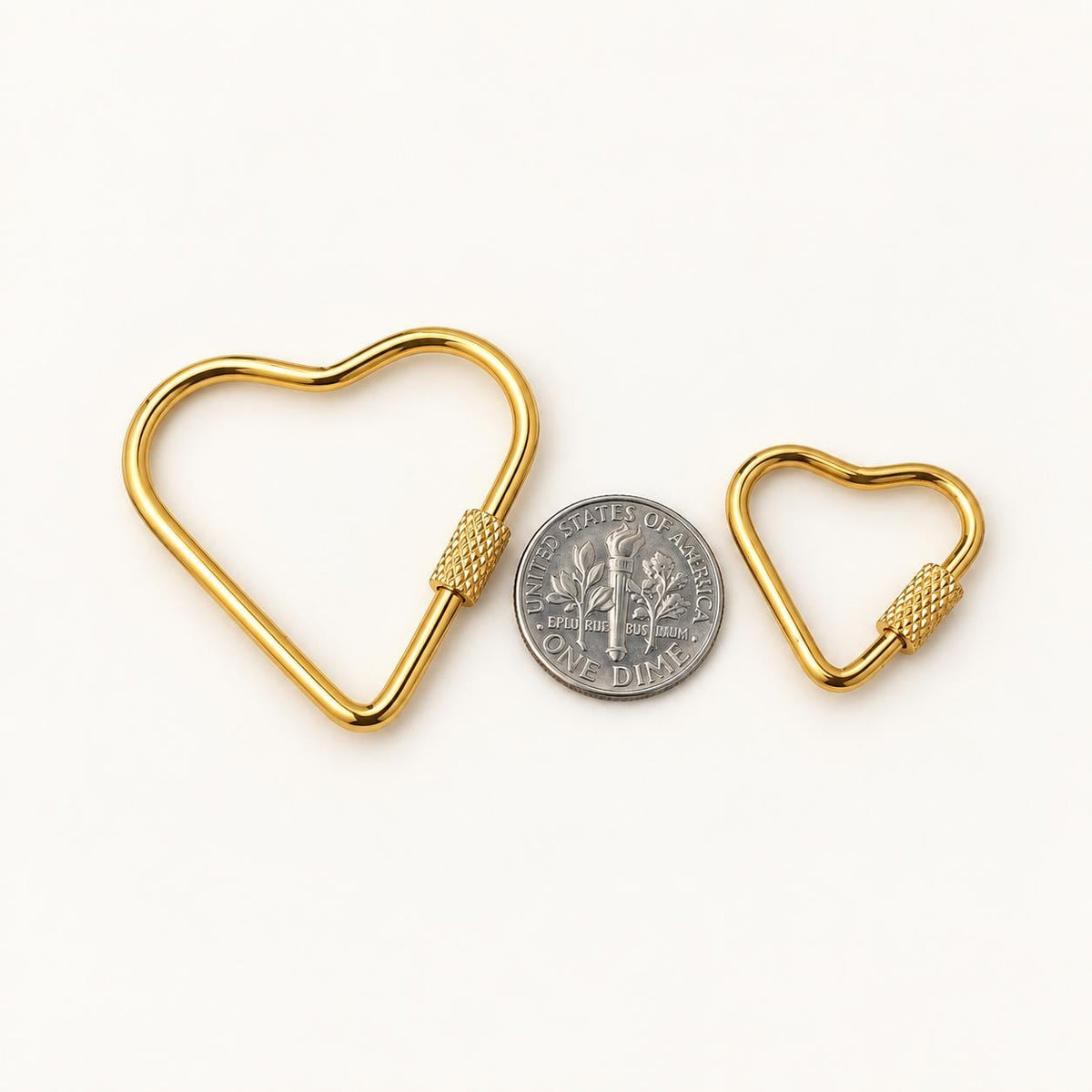 Heart Carabiner Clasp, Openable Screw Lock Charm Holder, Gold Stainless Steel Heart Connector for Keychains & Jewelry Making