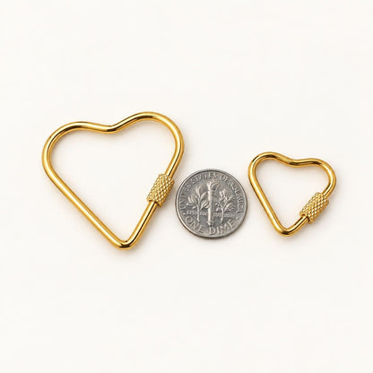 Heart Carabiner Clasp, Openable Screw Lock Charm Holder, Gold Stainless Steel Heart Connector for Keychains & Jewelry Making