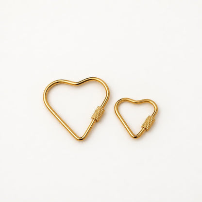 Heart Carabiner Clasp, Openable Screw Lock Charm Holder, Gold Stainless Steel Heart Connector for Keychains & Jewelry Making