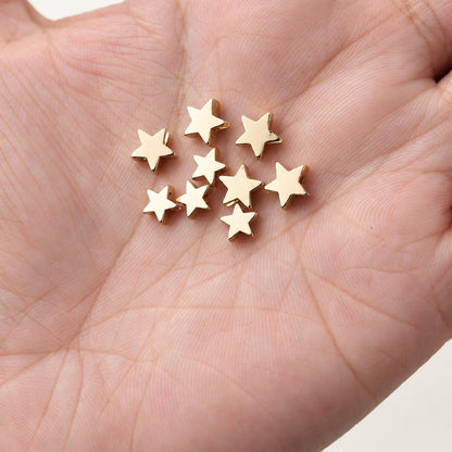 14K Gold Star Spacer Beads, PVD Brass Star Beads, Small Celestial Metal Beads for Bracelets & Jewelry Making