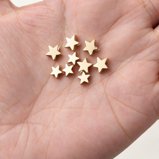 14K Gold Star Spacer Beads, PVD Brass Star Beads, Small Celestial Metal Beads for Bracelets & Jewelry Making