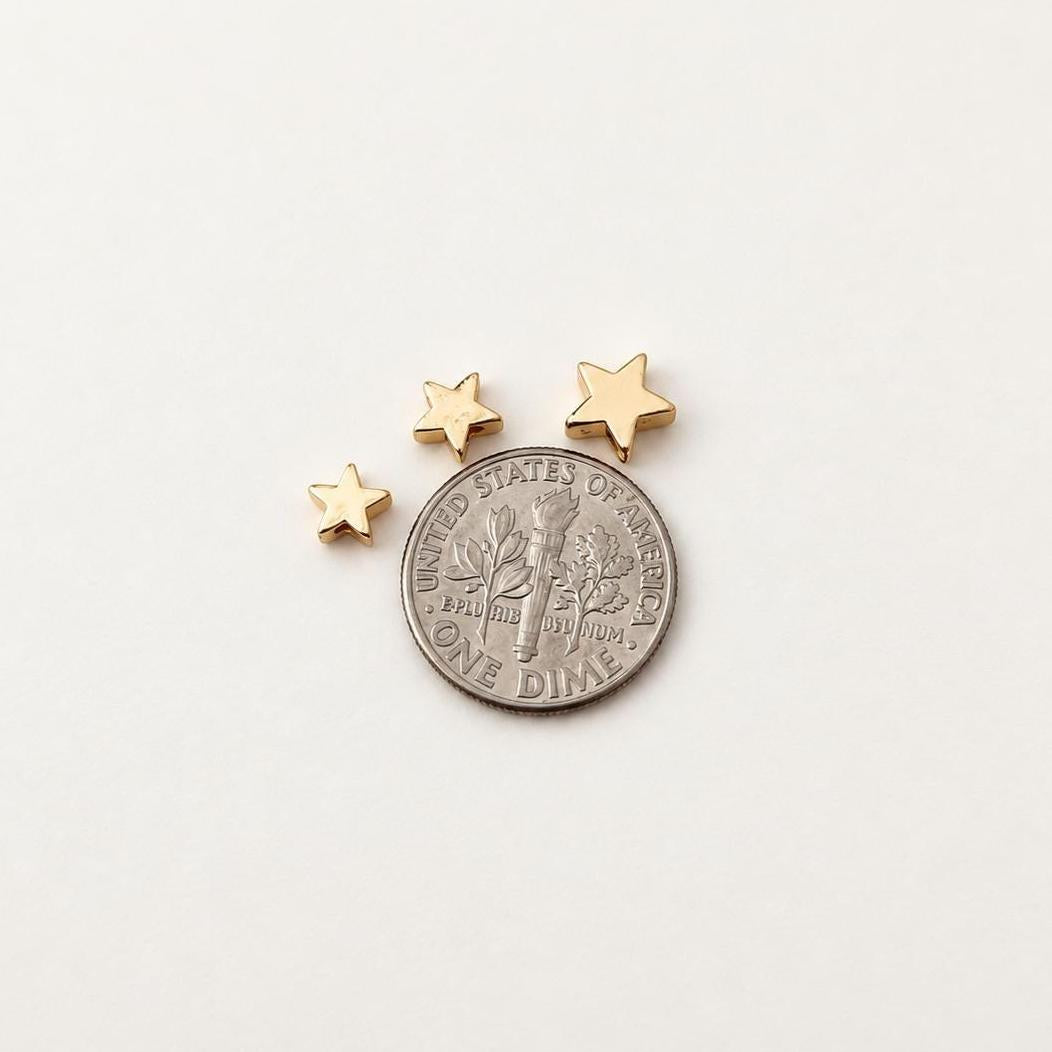 14K Gold Star Spacer Beads, PVD Brass Star Beads, Small Celestial Metal Beads for Bracelets & Jewelry Making