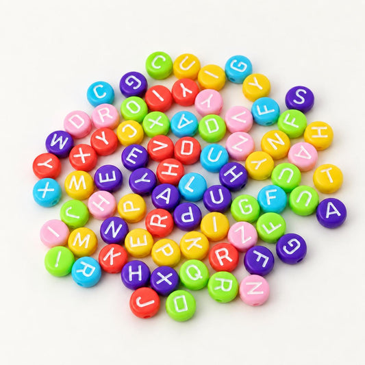 7mm Multicolor with White Acrylic Letter Beads #843