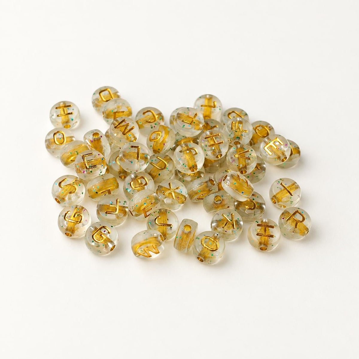 7mm Gold with Glitter Acrylic Letter Beads #753