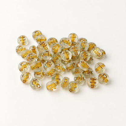 7mm Gold with Glitter Acrylic Letter Beads #753