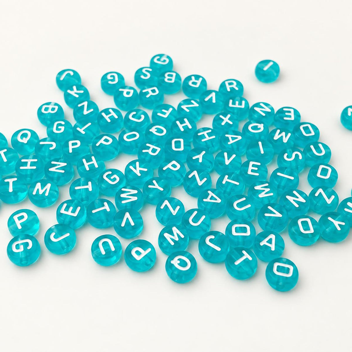 7mm Aqua Letter Beads, Translucent Round Alphabet Beads with White Letters, A-Z Initial Beads for Bracelets & Jewelry Making #4053