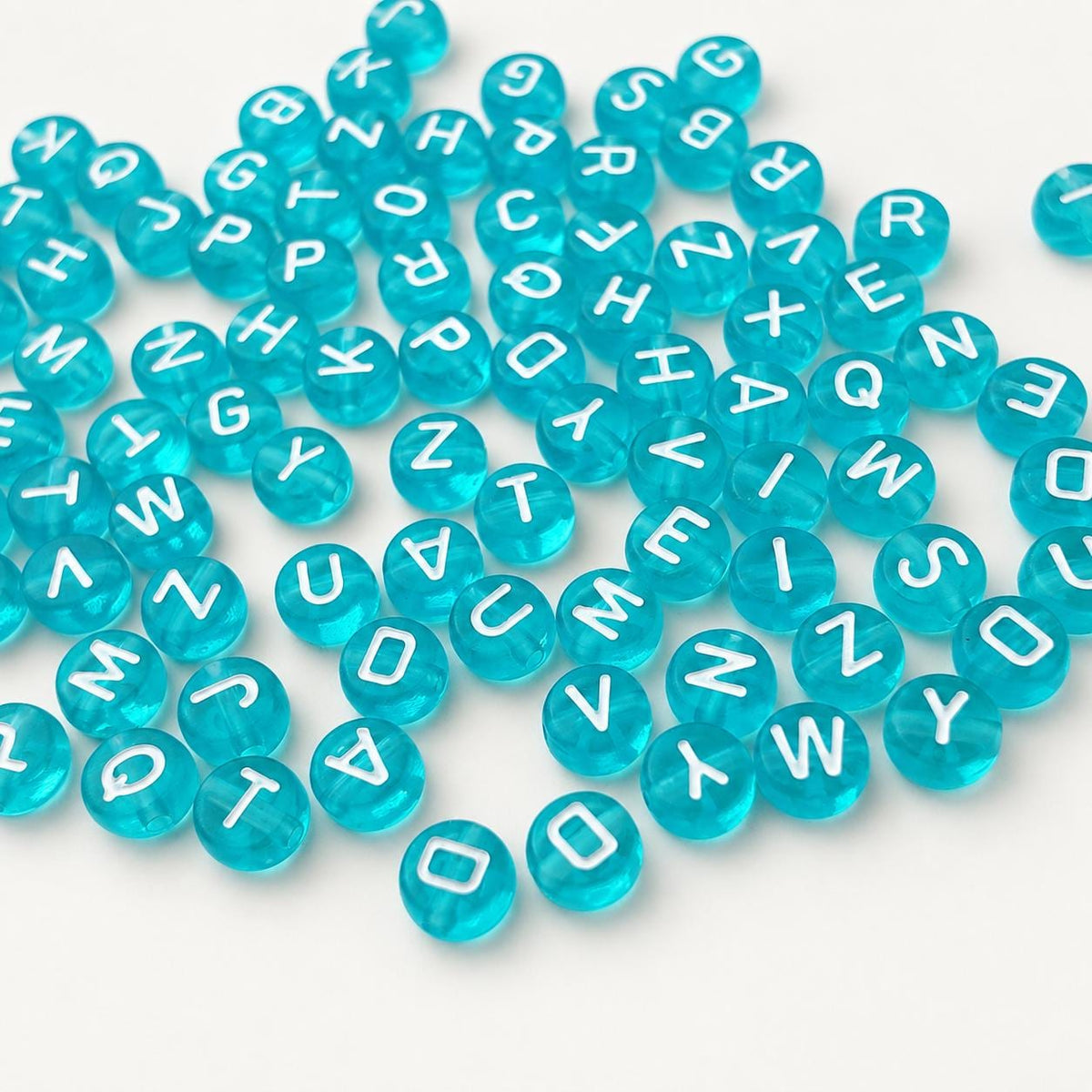 7mm Aqua Letter Beads, Translucent Round Alphabet Beads with White Letters, A-Z Initial Beads for Bracelets & Jewelry Making #4053