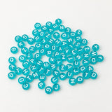 7mm Aqua Letter Beads, Translucent Round Alphabet Beads with White Letters, A-Z Initial Beads for Bracelets & Jewelry Making #4053