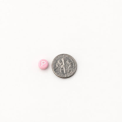 7mm Pink Letter Beads, Bubblegum Pink Round Alphabet Beads, White A-Z Initial Beads for Name Bracelets & Jewelry Making #39