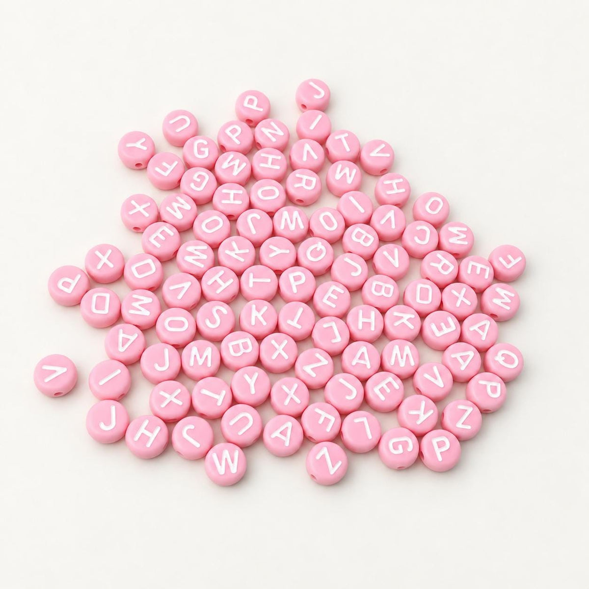 7mm Pink Letter Beads, Bubblegum Pink Round Alphabet Beads, White A-Z Initial Beads for Name Bracelets & Jewelry Making #39