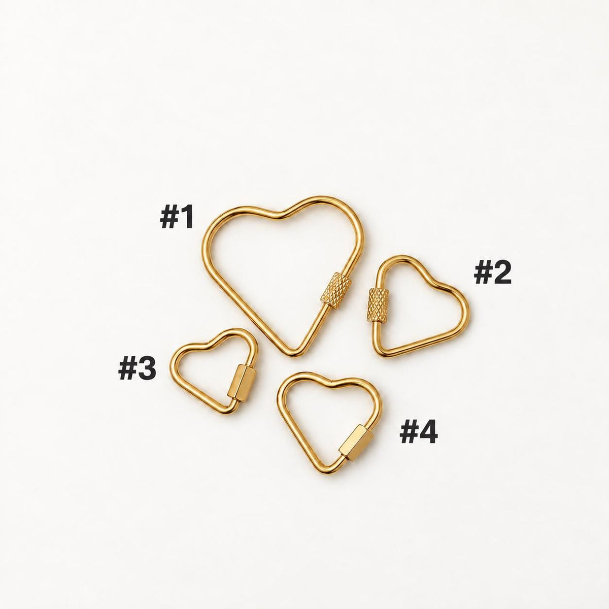 Heart Carabiner Clasp, Openable Screw Lock Charm Holder, Gold Stainless Steel Heart Connector for Keychains & Jewelry Making