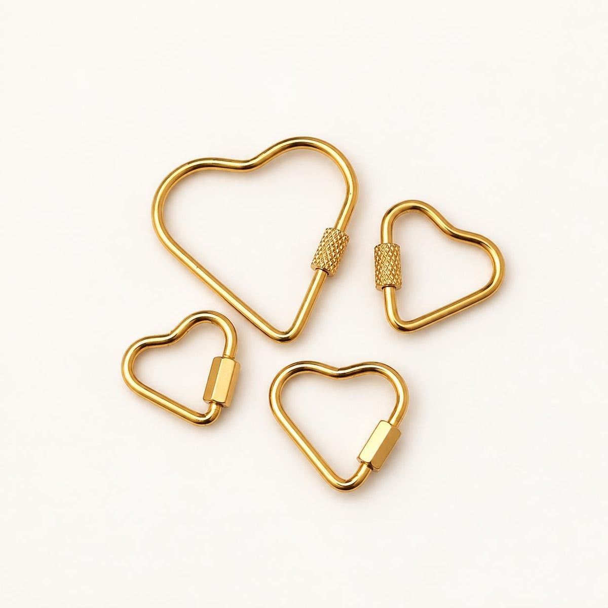 Heart Carabiner Clasp, Openable Screw Lock Charm Holder, Gold Stainless Steel Heart Connector for Keychains & Jewelry Making
