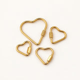 Heart Carabiner Clasp, Openable Screw Lock Charm Holder, Gold Stainless Steel Heart Connector for Keychains & Jewelry Making