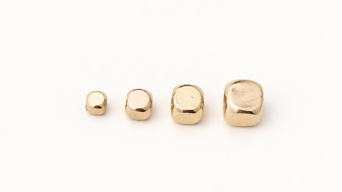 14K Gold PVD Brass Beads, Rounded Cube Spacer Beads, Metal Spacers for Bracelets & Jewelry Making