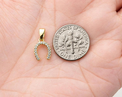 10mm CZ Horseshoe Pendant, Gold Plated Brass Lucky Horseshoe Charm, Clear Crystal Pendant for Necklace & Jewelry Making
