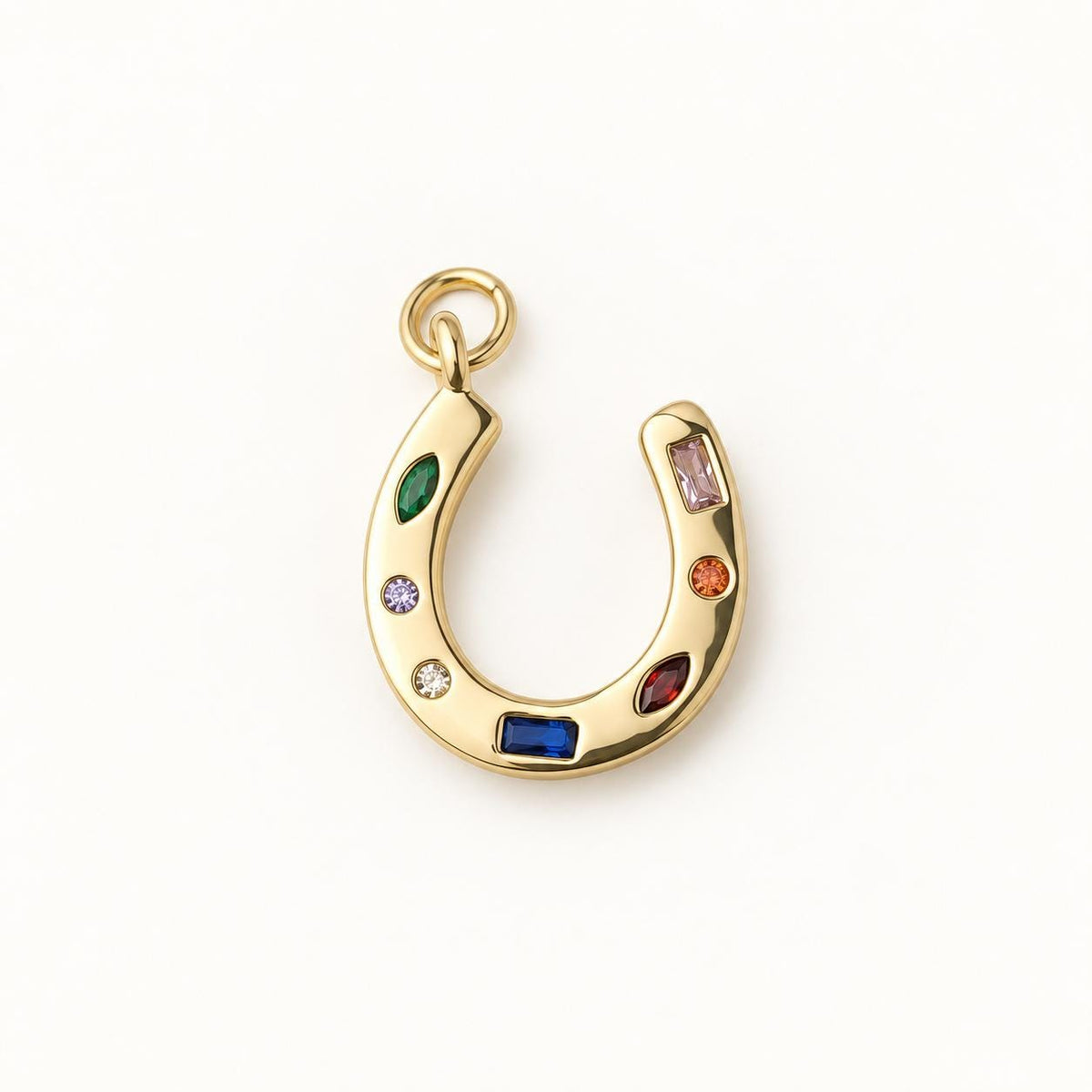 Multicolor CZ Horseshoe Pendant, Gold Plated Brass Lucky Horseshoe Charm, Rainbow Crystal Equestrian Jewelry Supply