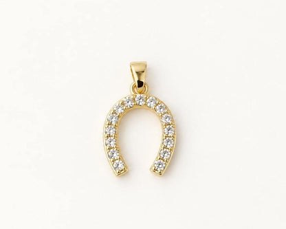 17mm CZ Horseshoe Pendant, Gold Plated Brass Lucky Horseshoe, Clear CZ Equestrian Pendant for Necklace Jewelry Making