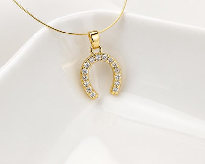 17mm CZ Horseshoe Pendant, Gold Plated Brass Lucky Horseshoe, Clear CZ Equestrian Pendant for Necklace Jewelry Making