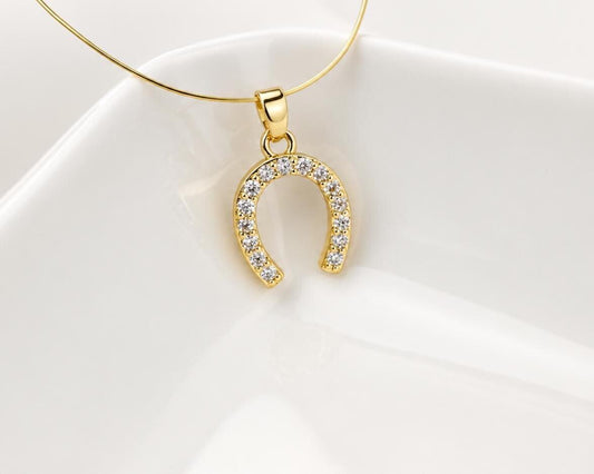 17mm CZ Horseshoe Pendant, Gold Plated Brass Lucky Horseshoe, Clear CZ Equestrian Pendant for Necklace Jewelry Making