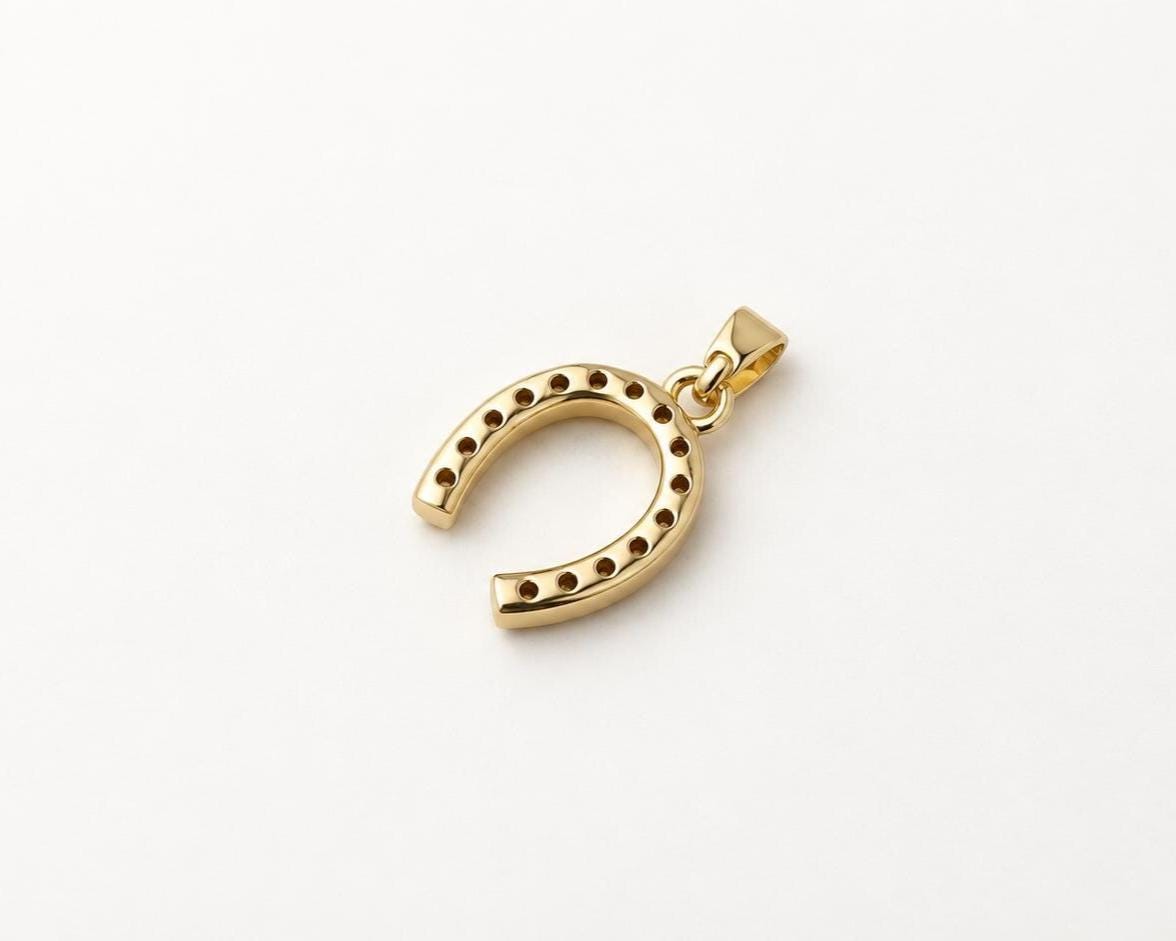 17mm CZ Horseshoe Pendant, Gold Plated Brass Lucky Horseshoe, Clear CZ Equestrian Pendant for Necklace Jewelry Making