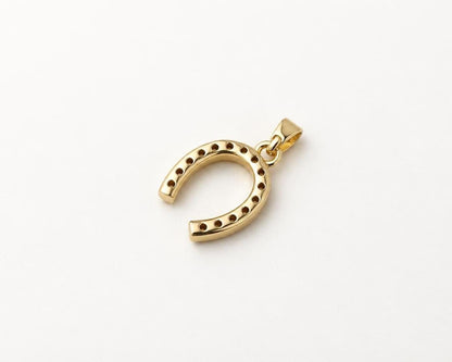 17mm CZ Horseshoe Pendant, Gold Plated Brass Lucky Horseshoe, Clear CZ Equestrian Pendant for Necklace Jewelry Making