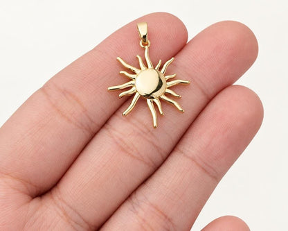 Gold Sun Pendant, Gold Plated Brass Sunburst Pendant, Celestial Sun Charm for Necklace & Jewelry Making