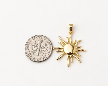 Gold Sun Pendant, Gold Plated Brass Sunburst Pendant, Celestial Sun Charm for Necklace & Jewelry Making