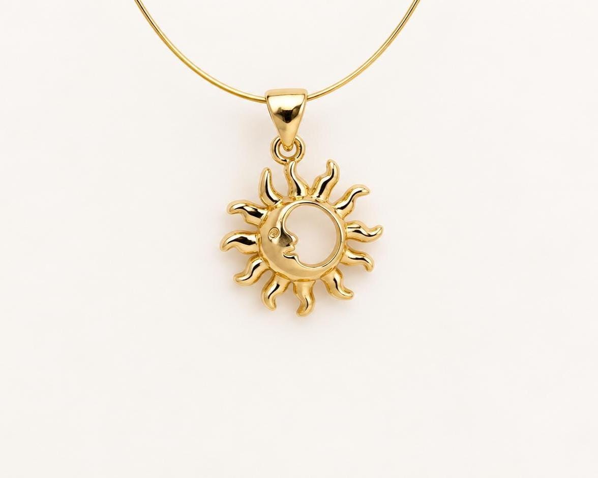 Sun and Moon Pendant, Gold Plated Brass Crescent Moon Sun Charm, Celestial Pendant for Necklace & Jewelry Making