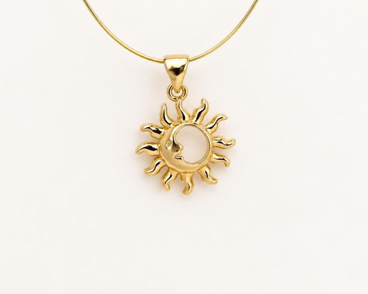Sun and Moon Pendant, Gold Plated Brass Crescent Moon Sun Charm, Celestial Pendant for Necklace & Jewelry Making