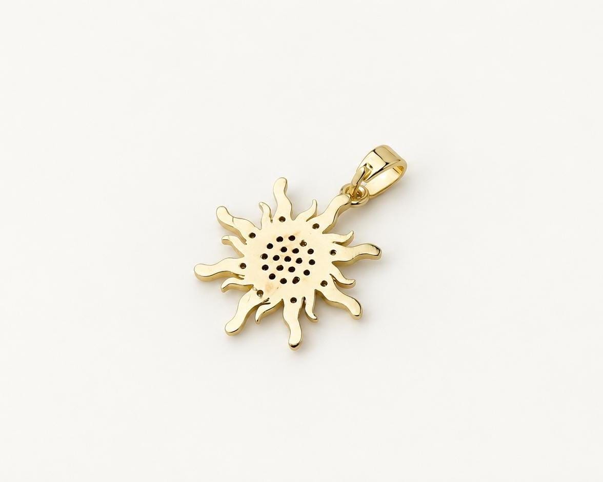 Gold Sunburst Pendant, Pave CZ Sun Pendant, Celestial Sun Charm for Necklace Jewelry Making