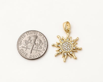 Gold Sunburst Pendant, Pave CZ Sun Pendant, Celestial Sun Charm for Necklace Jewelry Making