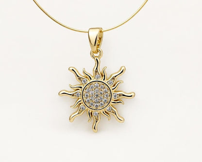 Gold Sunburst Pendant, Pave CZ Sun Pendant, Celestial Sun Charm for Necklace Jewelry Making