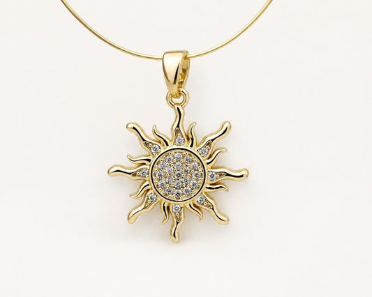 Gold Sunburst Pendant, Pave CZ Sun Pendant, Celestial Sun Charm for Necklace Jewelry Making