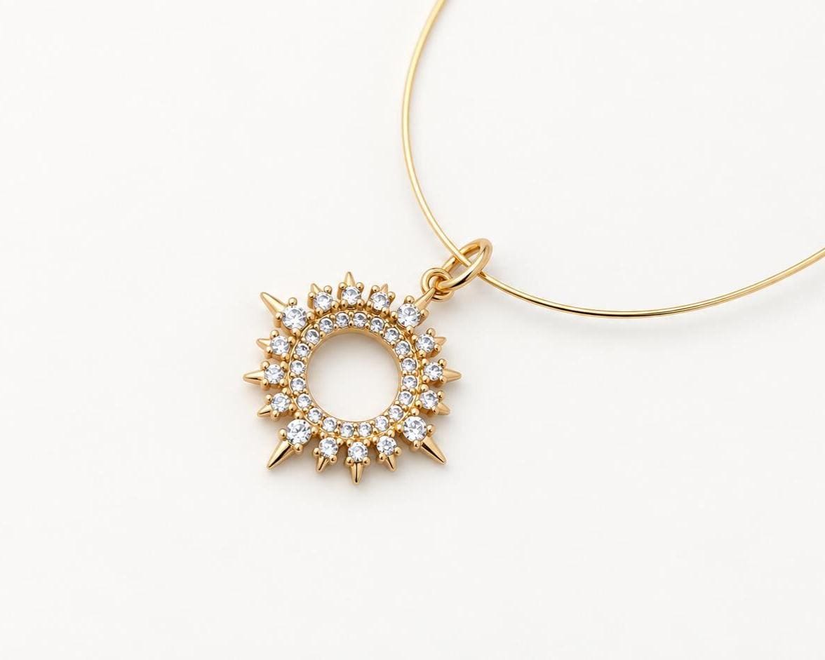 19mm CZ Sunburst Pendant, Brass Open Sun Pendant, Clear CZ Celestial Charm for Necklace & Jewelry Making