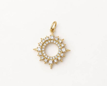 19mm CZ Sunburst Pendant, Brass Open Sun Pendant, Clear CZ Celestial Charm for Necklace & Jewelry Making