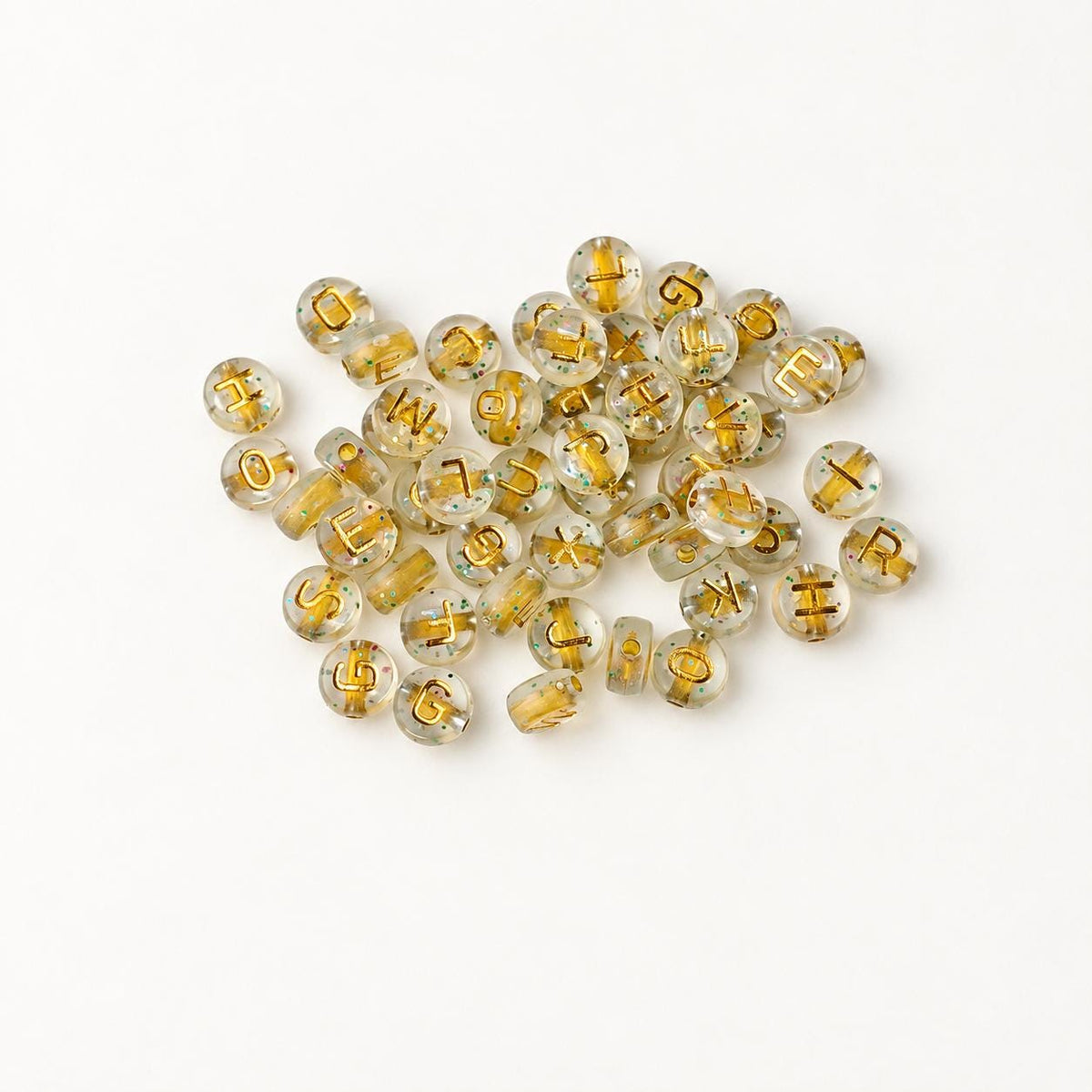 7mm Gold with Glitter Acrylic Letter Beads #753