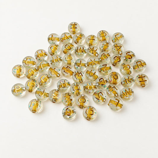7mm Gold with Glitter Acrylic Letter Beads #753
