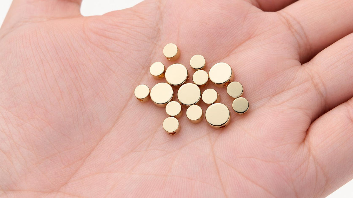 14K Gold PVD Disc Spacer Beads, Brass Flat Round Beads, Metal Spacers for Bracelets & Jewelry Making