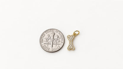 Gold Dog Bone Charm, Pave CZ Stones Pet Charm for Bracelets, Necklaces & Jewelry Making
